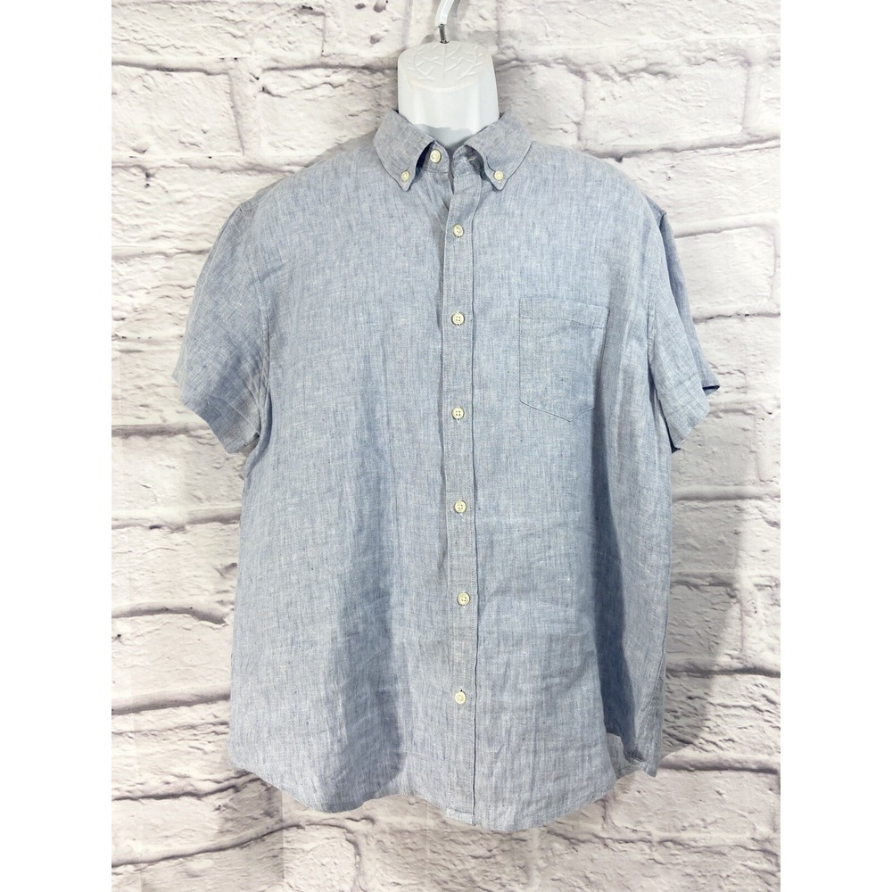 J.Crew Shirt Men's XL Blue Button-Down Short Sleeves Linen/Cotton Blend Slim - Picture 1 of 10